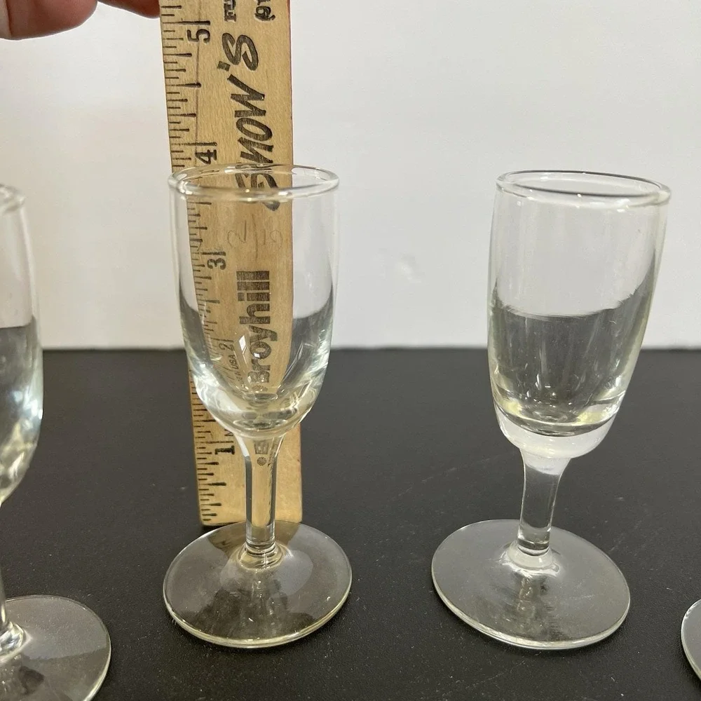 Vintage Clear Glass Stemmed Cordial Aperitif Glasses Set of‎ 4 MCM Barware